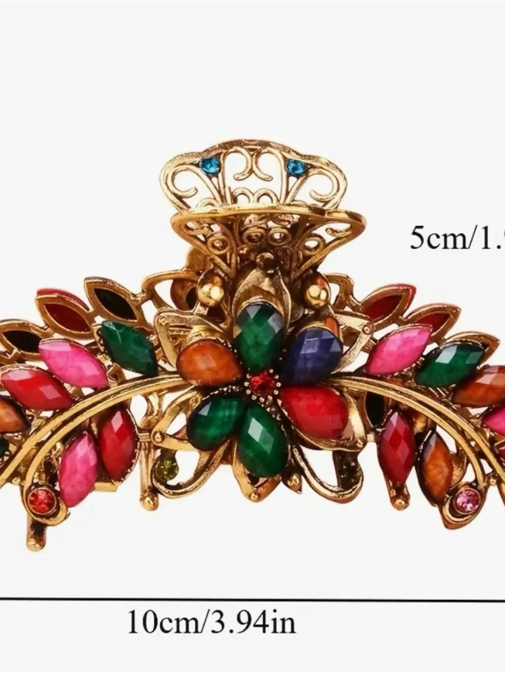 Gold-Tone Floral Hair Clip with Amber Stones